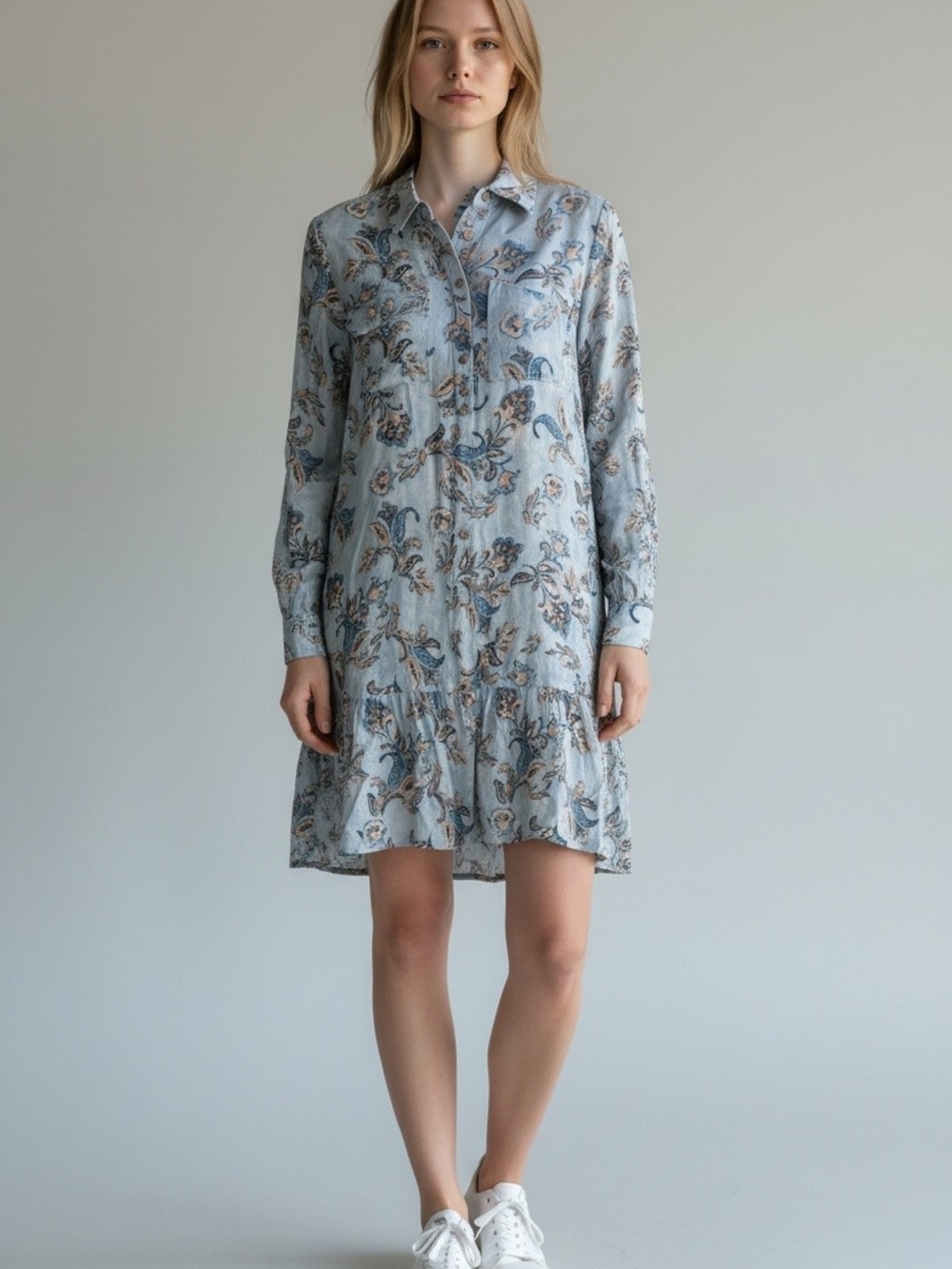 Women’s LUCKY BRAND Blue Paisley Floral Shirt Dress Long Sleeve Size XL